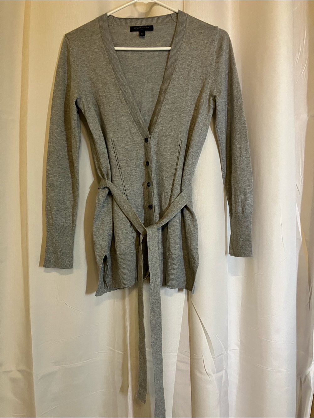 Banana Republic Light Gray Belted V-Neck Cardigan